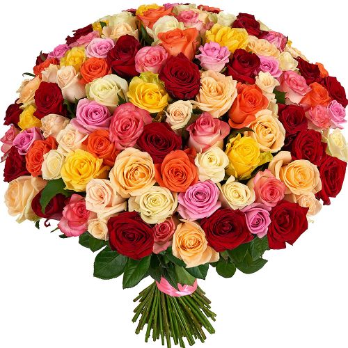 Букет из 101-ой разноцветной розы с доставкой по Апрелевке